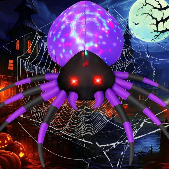 🆕Halloween White Spider Outdoor Decoration with Magic Light Blow Up Lawn Decor - Picture 1 of 6